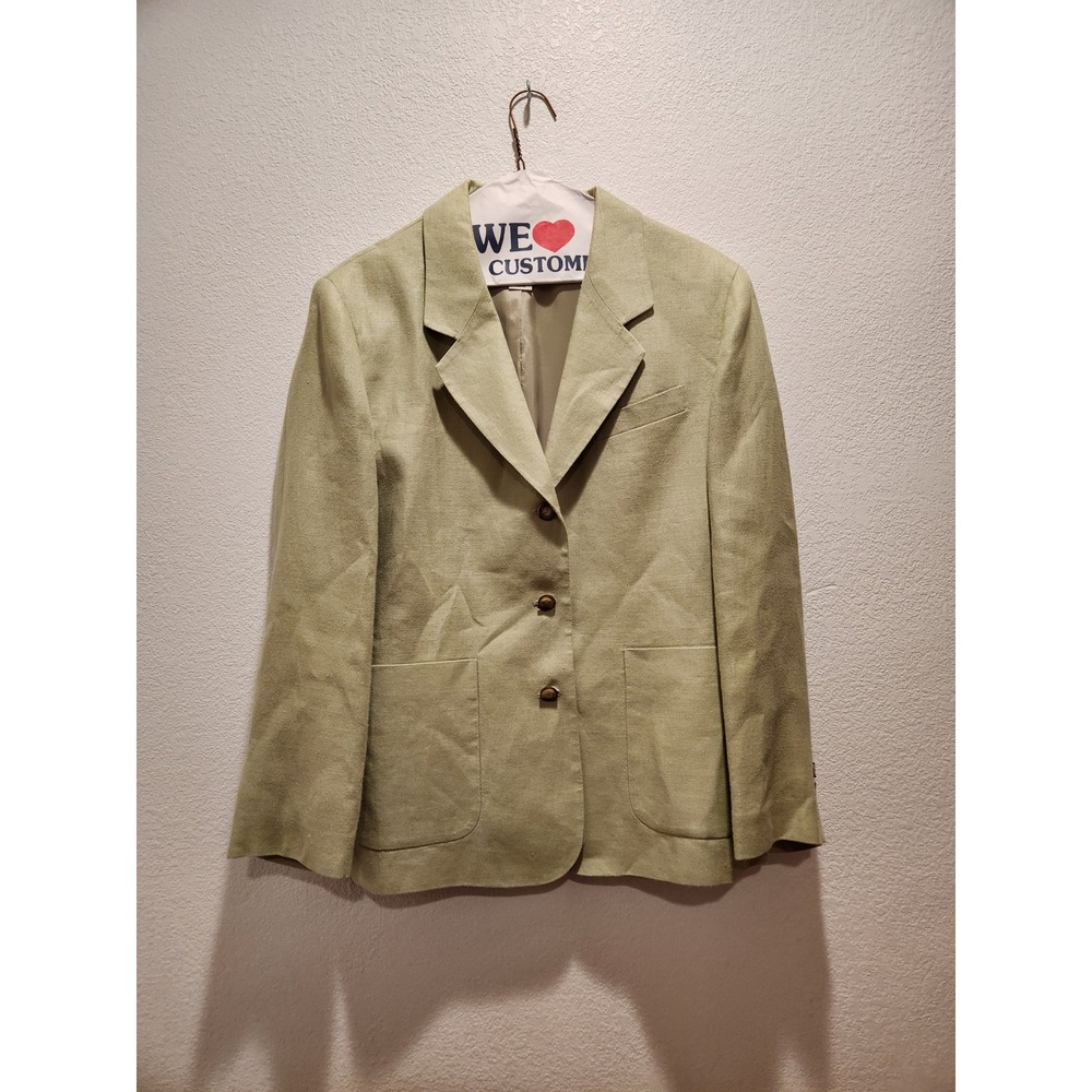 L.L.Bean Women's Petite 14 Linen Blazer Light Green Tailored Jacket